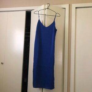 Blue Satin Midi Slip Dress